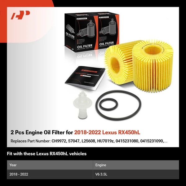 2 Pcs Engine Oil Filter for 2018-2022 Lexus RX450hL