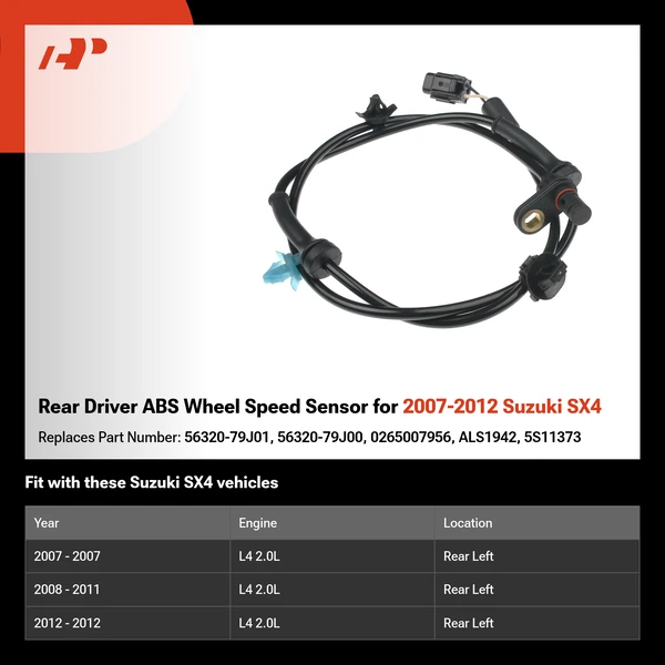 Rear Driver ABS Wheel Speed Sensor for 2007-2012 Suzuki SX4