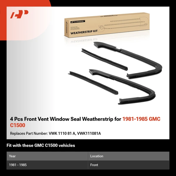 4 Pcs Front Vent Window Seal Weatherstrip for 1981-1985 GMC C1500