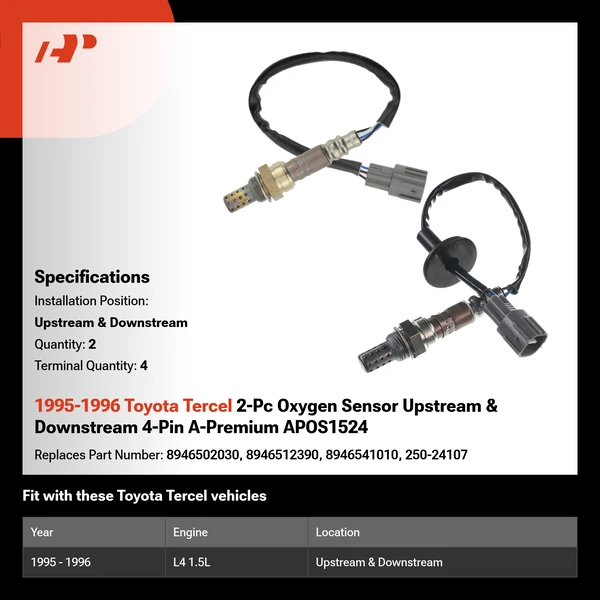 1995-1996 Toyota Tercel 2-Pc Oxygen Sensor Upstream & Downstream 4-Pin A-Premium APOS1524