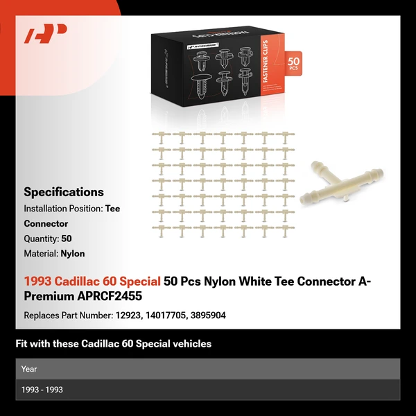 1993 Cadillac 60 Special 50 Pcs Nylon White Tee Connector A-Premium APRCF2455