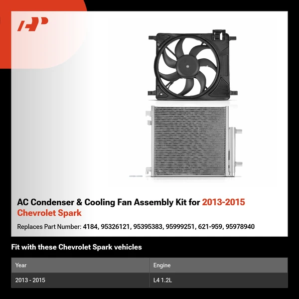 AC Condenser & Cooling Fan Assembly Kit for 2013-2015 Chevrolet Spark
