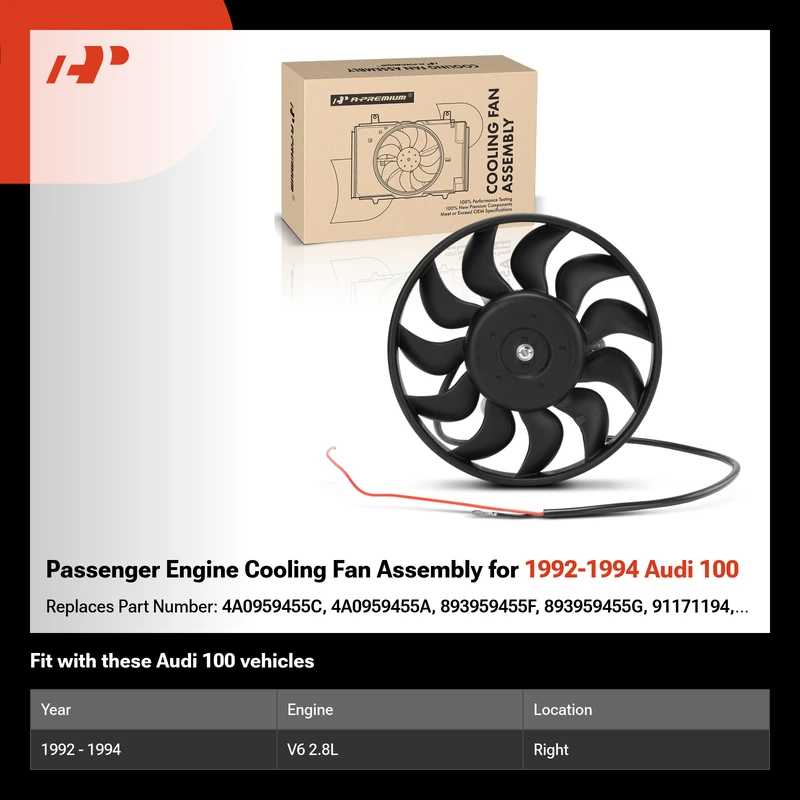Passenger Engine Cooling Fan Assembly for 1992-1994 Audi 100