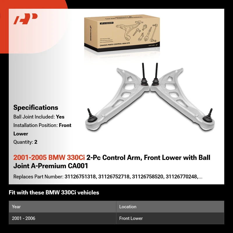2001-2005 BMW 330Ci 2-Pc Control Arm, Front Lower with Ball Joint A-Premium CA001