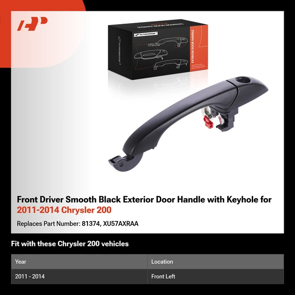 Front Driver Smooth Black Exterior Door Handle with Keyhole for 2011-2014 Chrysler 200