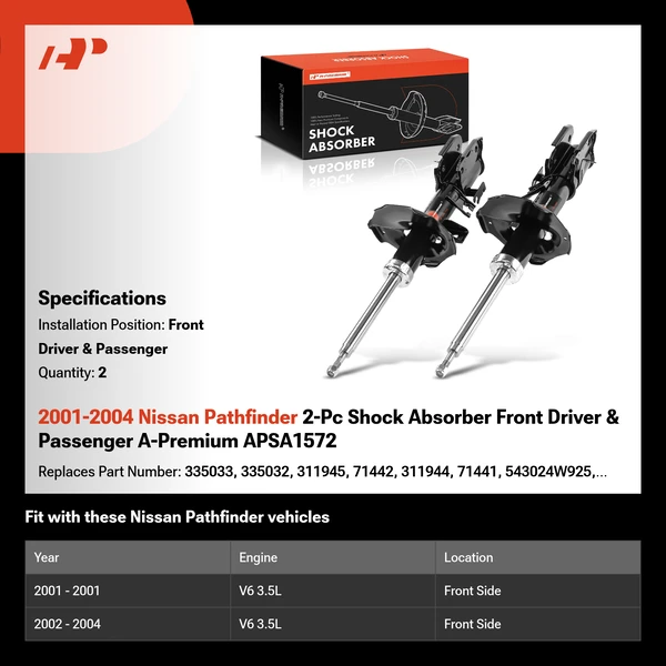 2001-2004 Nissan Pathfinder 2-Pc Shock Absorber Front Driver & Passenger A-Premium APSA1572