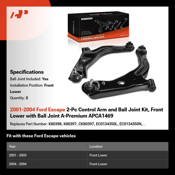 2001-2004 Ford Escape 2-Pc Control Arm and Ball Joint Kit, Front Lower with Ball Joint A-Premium APCA1469