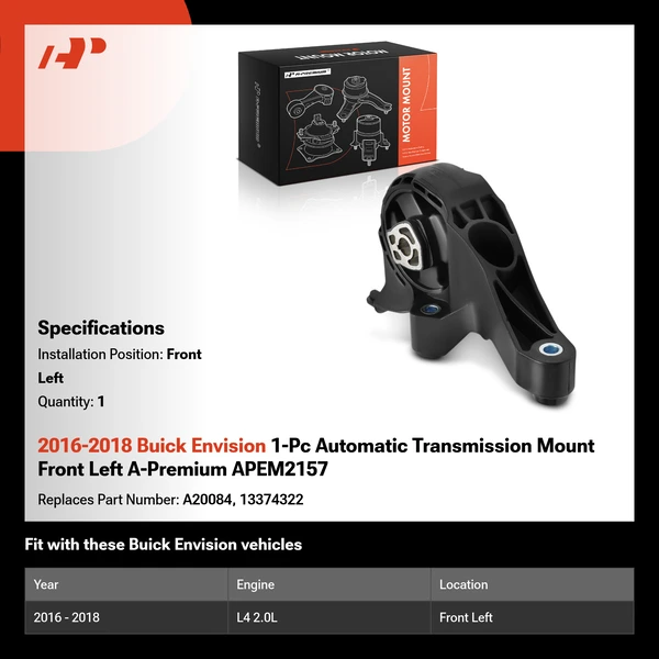 2016-2018 Buick Envision 1-Pc Automatic Transmission Mount Front Left A-Premium APEM2157