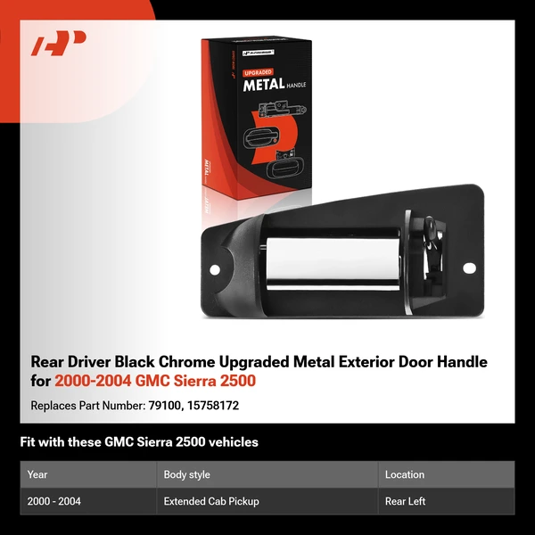 Rear Driver Black Chrome Upgraded Metal Exterior Door Handle for 2000-2004 GMC Sierra 2500