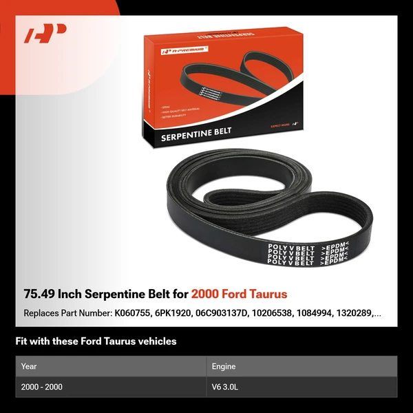 75.49 Inch Serpentine Belt for 2000 Ford Taurus