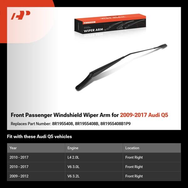 Front Passenger Windshield Wiper Arm for 2009-2017 Audi Q5