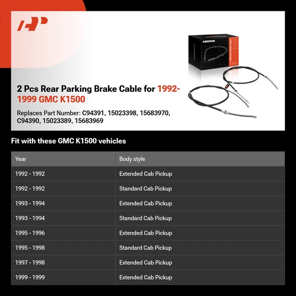 2 Pcs Rear Parking Brake Cable for 1992-1999 GMC K1500