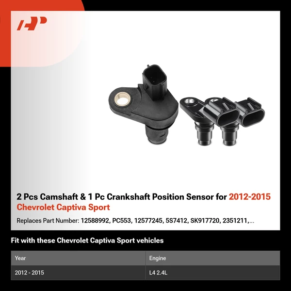 2 Pcs Camshaft & 1 Pc Crankshaft Position Sensor for 2012-2015 Chevrolet Captiva Sport