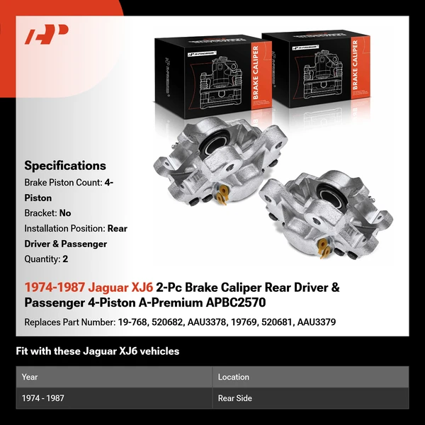 1974-1987 Jaguar XJ6 2-Pc Brake Caliper Rear Driver & Passenger 4-Piston A-Premium APBC2570