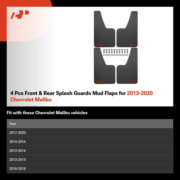 4 Pcs Front & Rear Splash Guards Mud Flaps for 2013-2020 Chevrolet Malibu