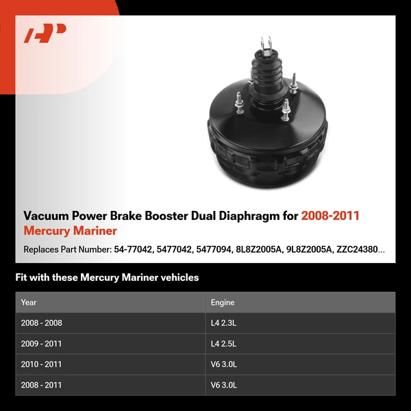 Vacuum Power Brake Booster Dual Diaphragm for 2008-2011 Mercury Mariner
