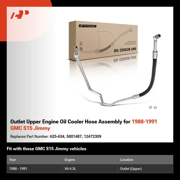 Outlet Upper Engine Oil Cooler Hose Assembly for 1988-1991 GMC S15 Jimmy