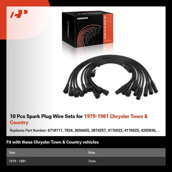 10 Pcs Spark Plug Wire Sets for 1979-1981 Chrysler Town & Country