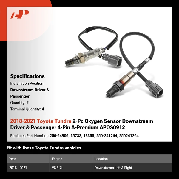 2018-2021 Toyota Tundra 2-Pc Oxygen Sensor Downstream Driver & Passenger 4-Pin A-Premium APOS0912