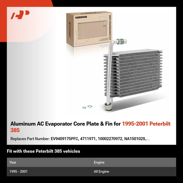 Aluminum AC Evaporator Core Plate & Fin for 1995-2001 Peterbilt 385