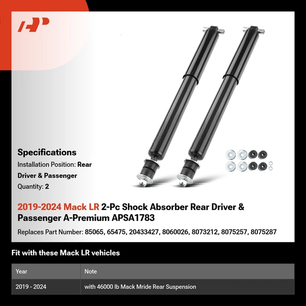 2019-2024 Mack LR 2-Pc Shock Absorber Rear Driver & Passenger A-Premium APSA1783