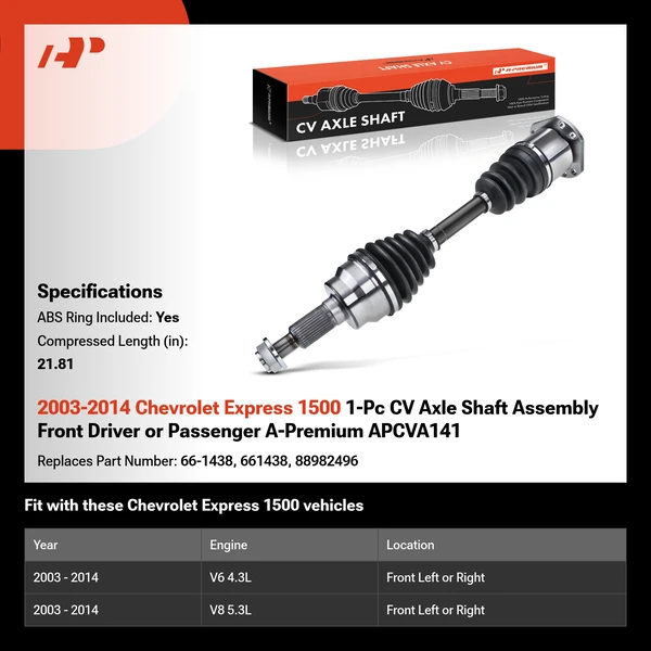 2003-2014 Chevrolet Express 1500 1-Pc CV Axle Shaft Assembly Front Driver or Passenger A-Premium APCVA141