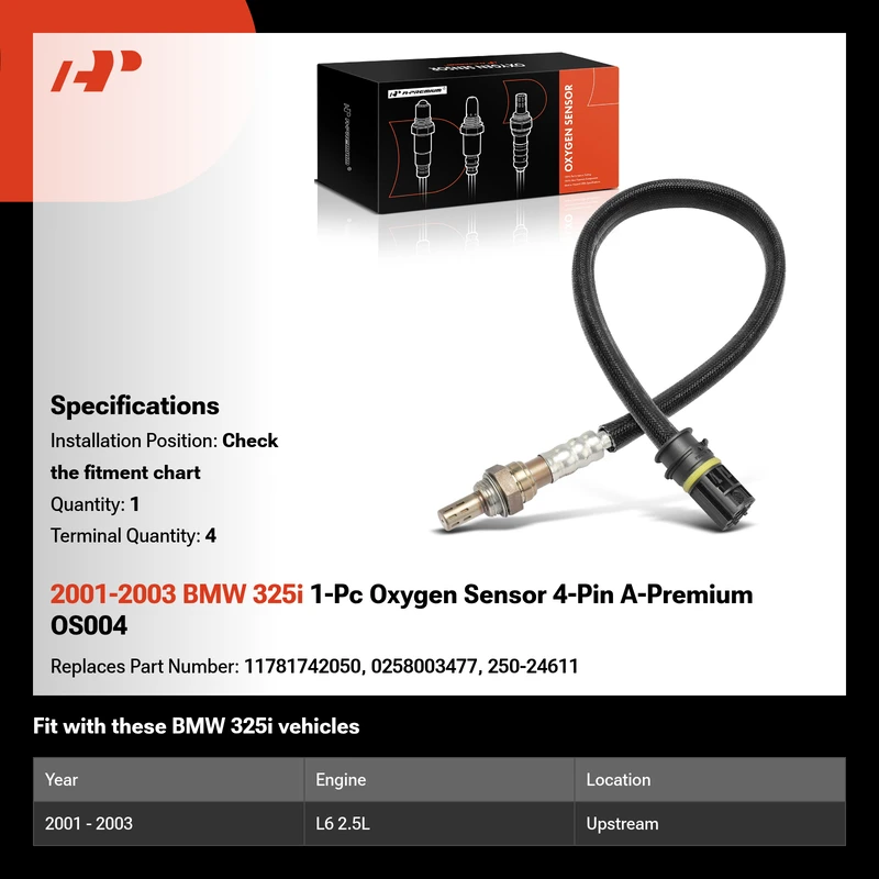 2001-2003 BMW 325i 1-Pc Oxygen Sensor 4-Pin A-Premium OS004