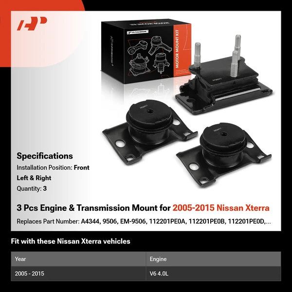 3 Pcs Engine & Transmission Mount for 2005-2015 Nissan Xterra
