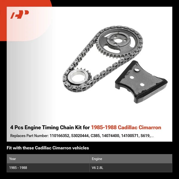 4 Pcs Engine Timing Chain Kit for 1985-1988 Cadillac Cimarron