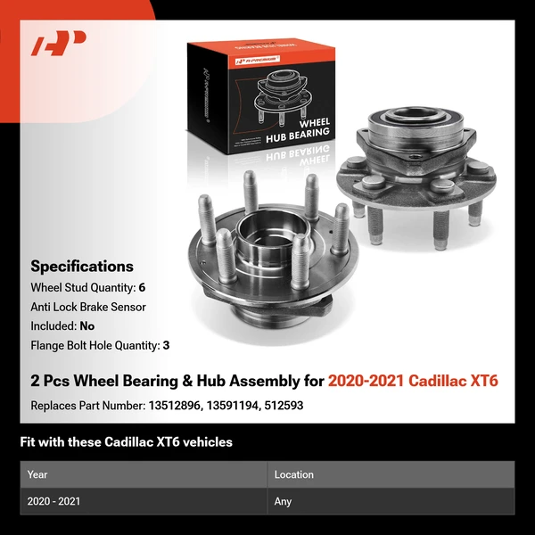 2 Pcs Wheel Bearing & Hub Assembly for 2020-2021 Cadillac XT6
