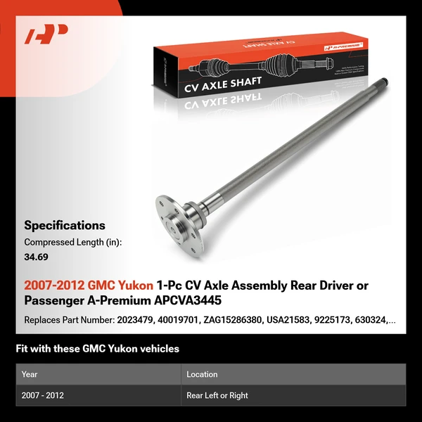 2007-2012 GMC Yukon 1-Pc CV Axle Assembly Rear Driver or Passenger A-Premium APCVA3445