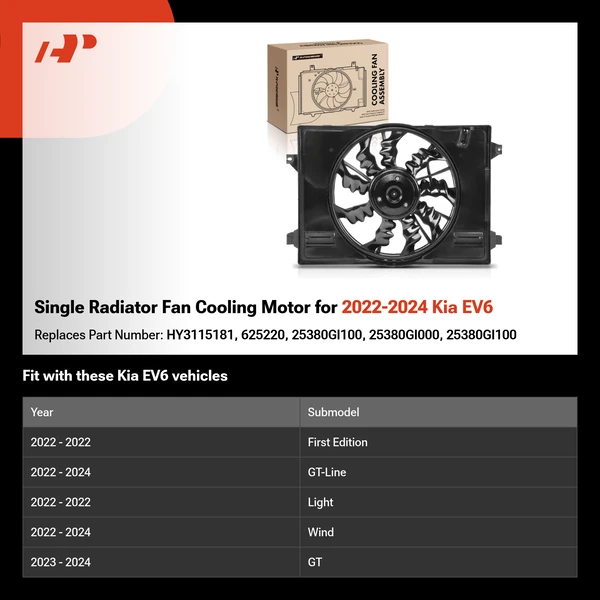 Single Radiator Fan Cooling Motor for 2022-2024 Kia EV6