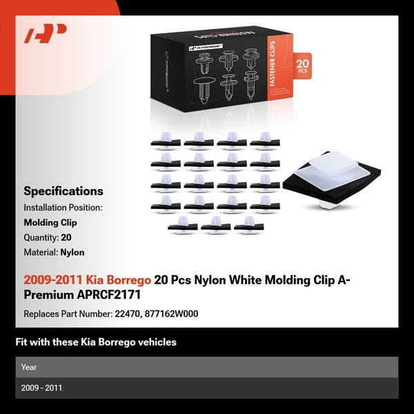 2009-2011 Kia Borrego 20 Pcs Nylon White Molding Clip A-Premium APRCF2171