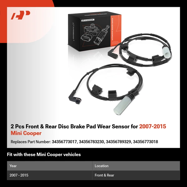 2 Pcs Front & Rear Disc Brake Pad Wear Sensor for 2007-2015 Mini Cooper