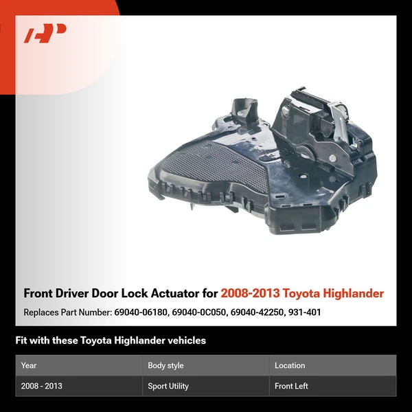 Front Driver Door Lock Actuator for 2008-2013 Toyota Highlander