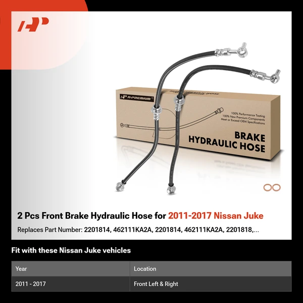 2 Pcs Front Brake Hydraulic Hose for 2011-2017 Nissan Juke