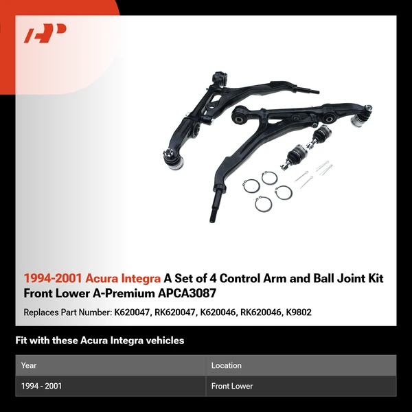 1994-2001 Acura Integra A Set of 4 Control Arm and Ball Joint Kit Front Lower A-Premium APCA3087