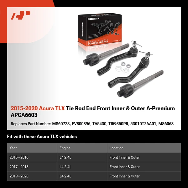 2015-2020 Acura TLX Tie Rod End Front Inner & Outer A-Premium APCA6603