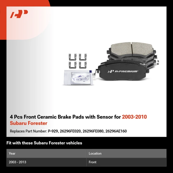 4 Pcs Front Ceramic Brake Pads with Sensor for 2003-2010 Subaru Forester