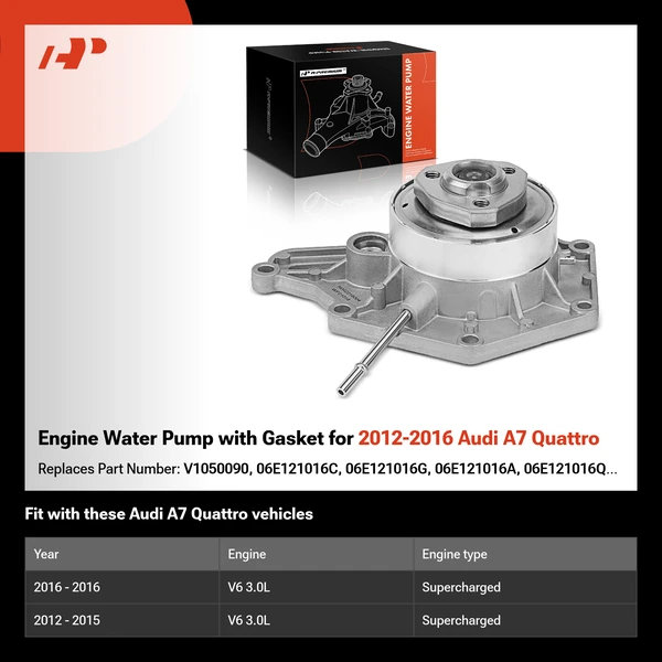 Engine Water Pump with Gasket for 2012-2016 Audi A7 Quattro