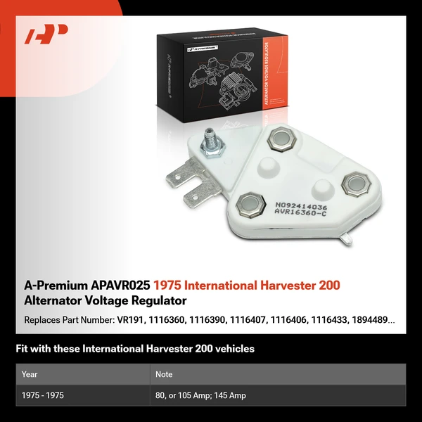 A-Premium APAVR025 1975 International Harvester 200 Alternator Voltage Regulator
