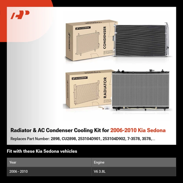Radiator & AC Condenser Cooling Kit for 2006-2010 Kia Sedona
