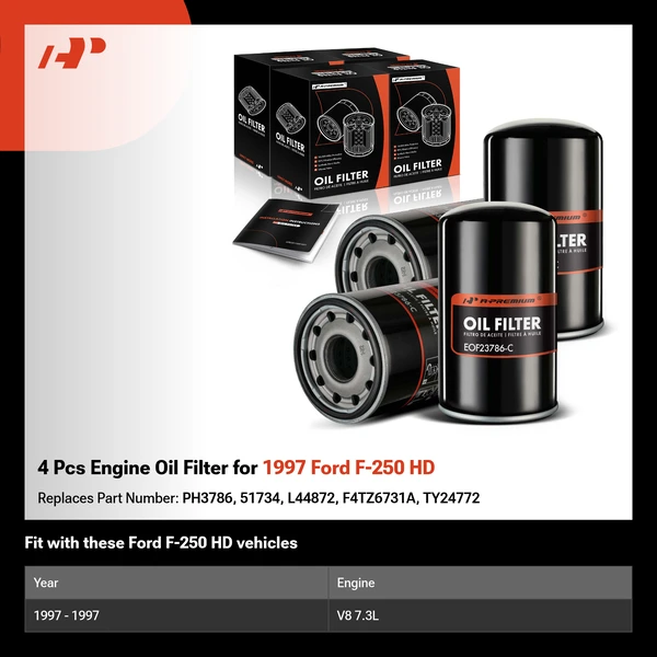 4 Pcs Engine Oil Filter for 1997 Ford F-250 HD