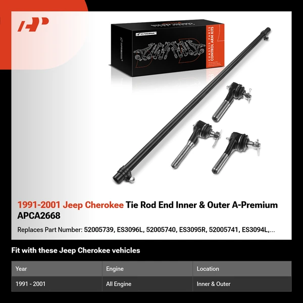 1991-2001 Jeep Cherokee Tie Rod End Inner & Outer A-Premium APCA2668