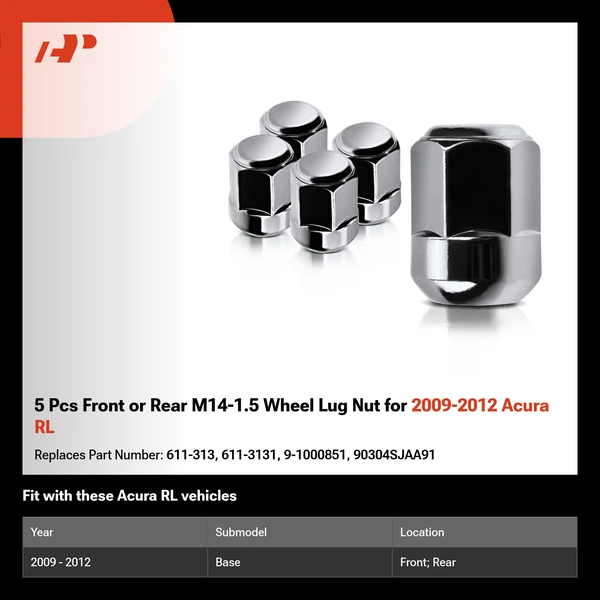 5 Pcs Front or Rear M14-1.5 Wheel Lug Nut for 2009-2012 Acura RL