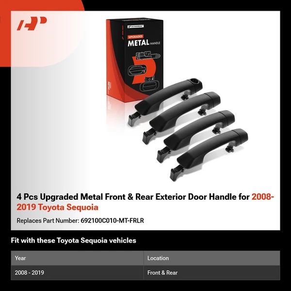 4 Pcs Upgraded Metal Front & Rear Exterior Door Handle for 2008-2019 Toyota Sequoia