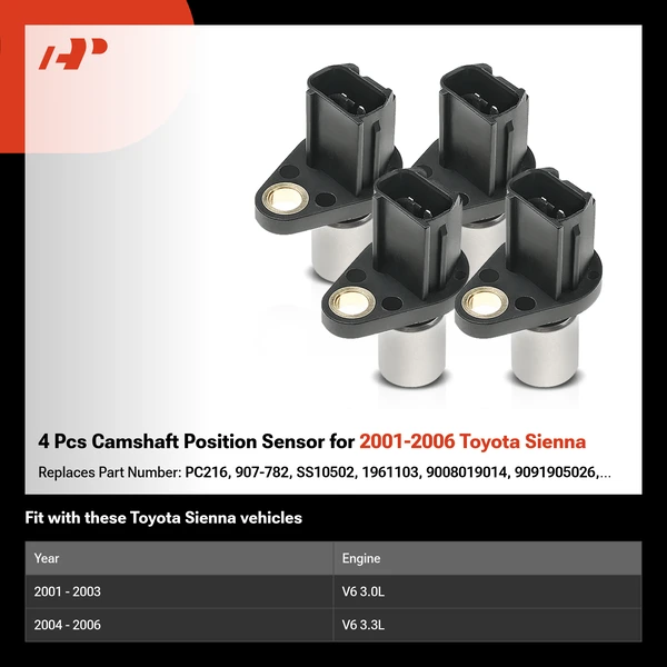 4 Pcs Camshaft Position Sensor for 2001-2006 Toyota Sienna