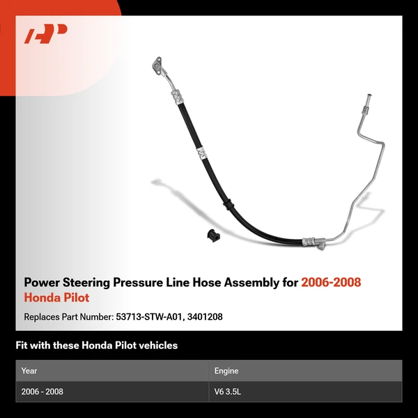 Power Steering Pressure Line Hose Assembly for 2006-2008 Honda Pilot