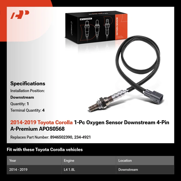 2014-2019 Toyota Corolla 1-Pc Oxygen Sensor Downstream 4-Pin A-Premium APOS0568