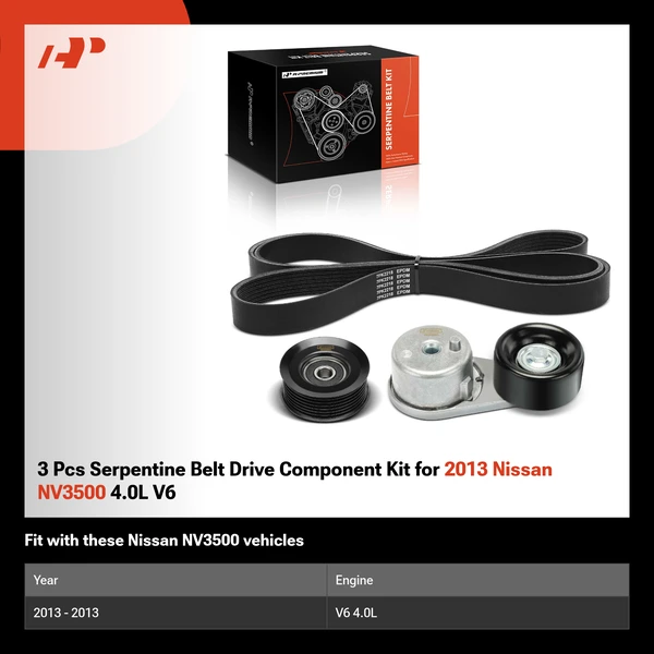 3 Pcs Serpentine Belt Drive Component Kit for 2013 Nissan NV3500 4.0L V6